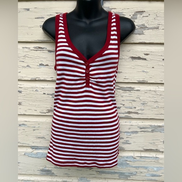 Vintage Old Navy Cotton/Modal Blend Y2K Striped Henley Tank Top Shirt NWT L - Picture 1 of 7